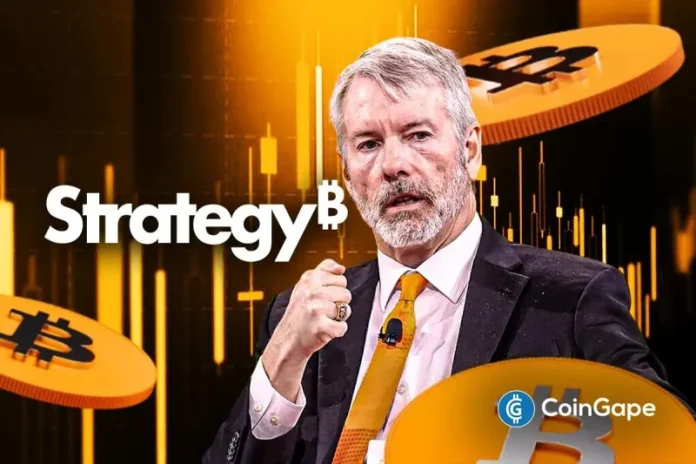 Michael Saylor’s Strategy, previously MicroStrategy, has made its sixth consecutive weekly Bitcoin purchase. This latest purchase comes amid the BTC crash, which saw the flagship crypto drop below the company’s average purchase price. Meanwhile, the MSTR stock had dropped to new multi-year lows following the latest Bitcoin crash. Strategy Acquires 855 BTC For $75.3 Million
The post <a href="https://coingape.com/michael-saylors-strategy-adds-855-btc-as-bitcoin-falls-below-its-average-buy-price/">Breaking: Michael Saylor’s Strategy Adds 855 BTC Amid Bitcoin’s Crash Below Its Average Buy Price</a> appeared first on <a href="https://coingape.com/">CoinGape</a>.